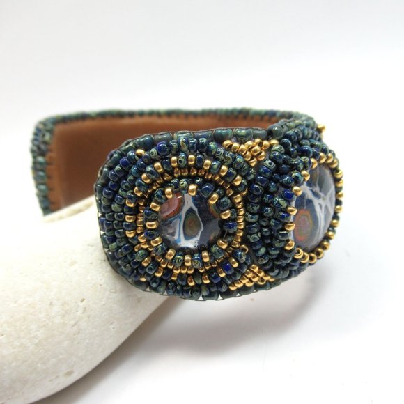 Artisan Bead embroidered cuff bracelet - Picture 11 of 16